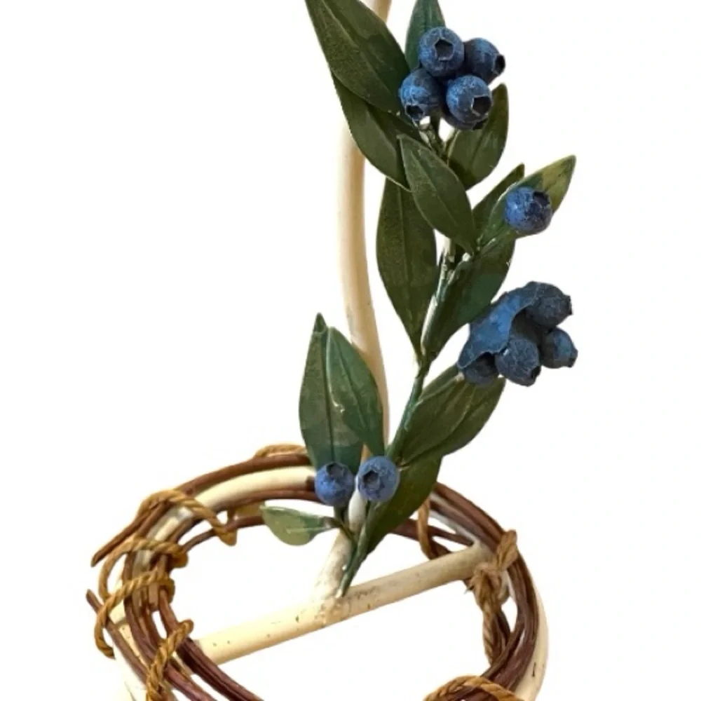 Candle holder lamp with blueberries, metal with frosted glass lampshade, vintage